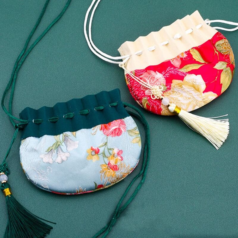 Kleine Geldbörse Blumenmuster Kordel zug Bündel Tasche tragen Beutel Schmuck Aufbewahrung tasche Han Stoff Tasche chinesischen Stil Beutel