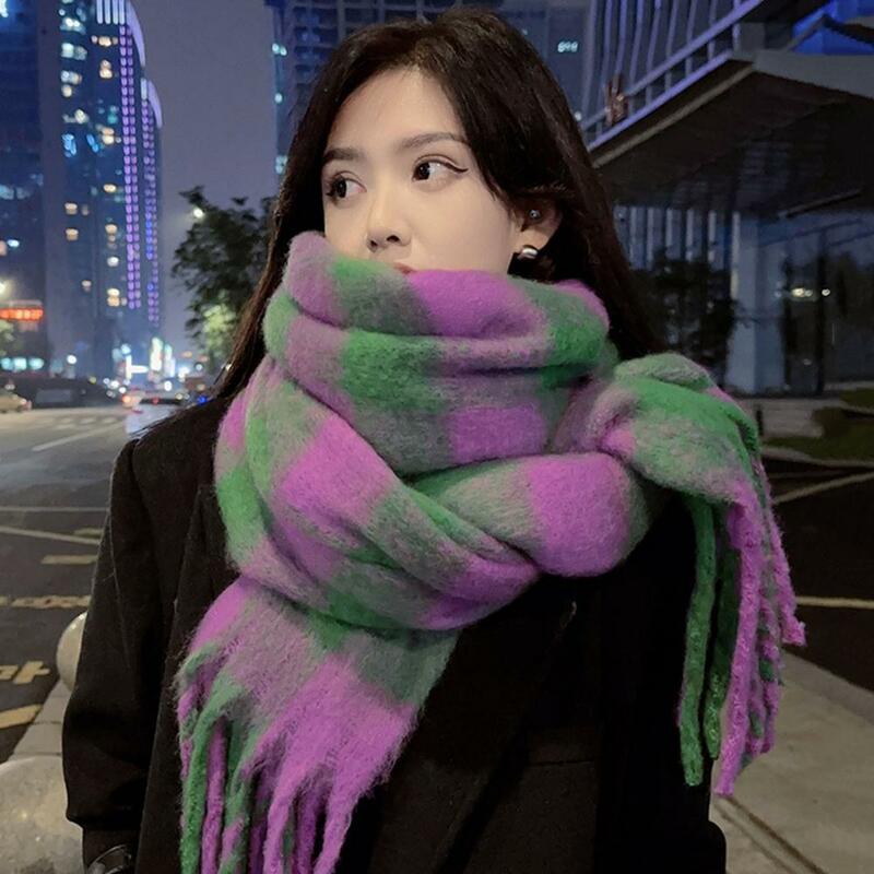 Шарф разных цветов, стильный женский зимний шарф, плотная теплая ветрозащитная шаль с изогнутой кисточкой, защита шеи