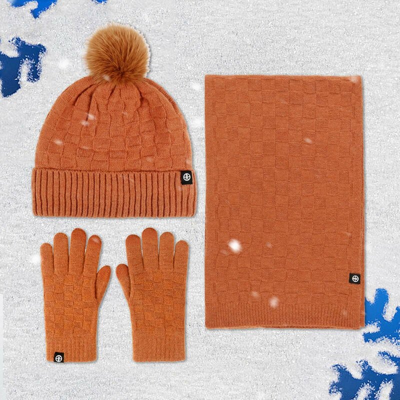 暖かいパイル帽子とスカーフセットカップル、ニットパイル帽子、3点セット、屋外、冬