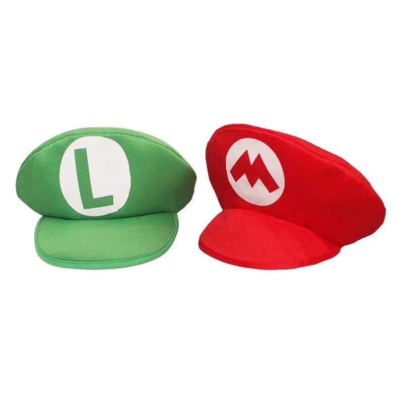 Gorros de Cosplay de Super Luigi Bors para adultos, gorra roja y verde divertida para niños
