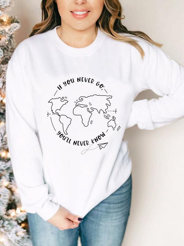 Vrouwen Print Travel Printing Leuke Grafische Truien Vrouw Vrouwelijke Casual Mode Herfst Lente Kleding Hoodies Sweatshirts