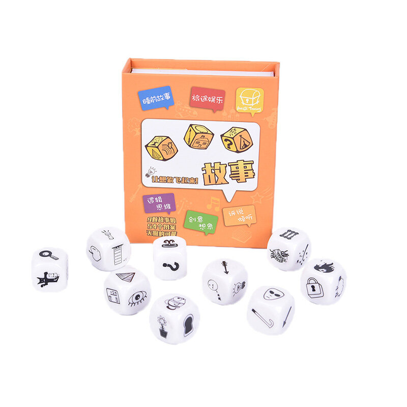 9Pcs Story Dice Puzzle Board Game Telling Story Book Family/Party/Friends Parents with Children Funny English Game
