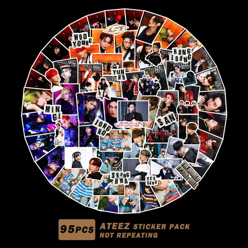 Pegatinas impermeables de personajes Kpop ATEEZ, foto HD de alta calidad para portátil, taza, cuaderno, 92 piezas por juego
