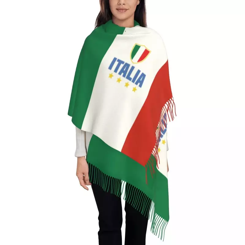 Bendera Italia syal bungkus wanita panjang musim dingin musim gugur hangat rumbai selendang syal uniseks