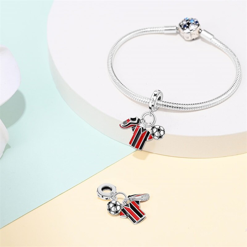 Sports and Fitness 925 Sterling Silver Red Robe Football Pendant Fit Pandora Bracelet Boutique Club Souvenir Event Gifts