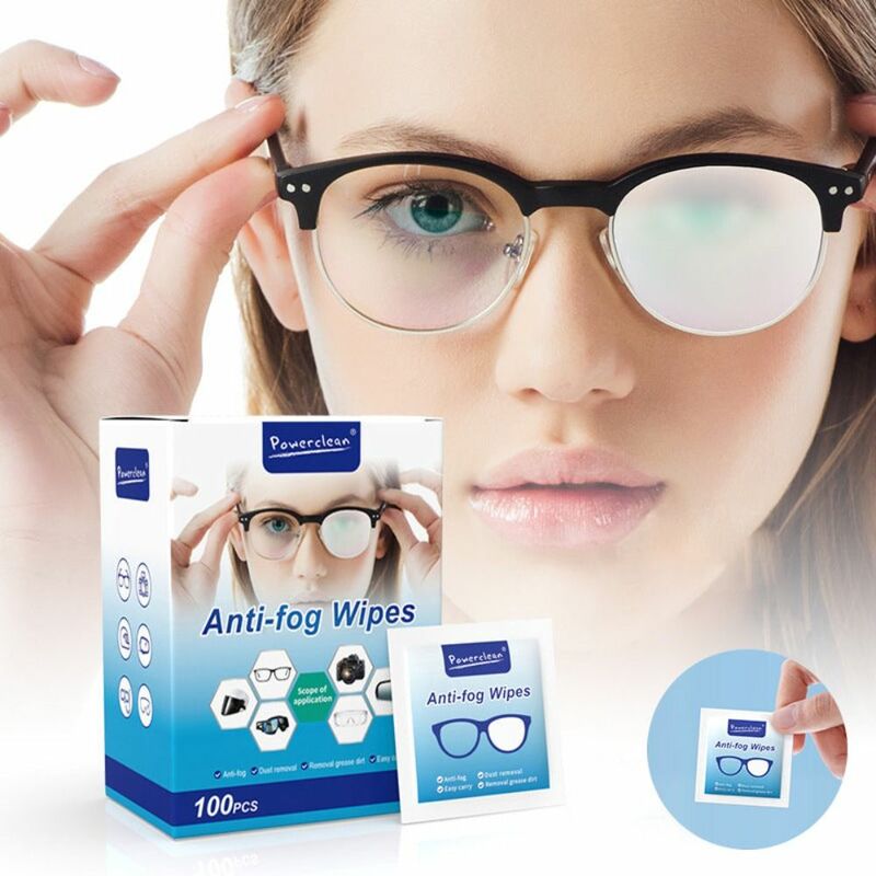 100 buah/kotak kacamata pembersih lap basah anti-kabut lensa tisu Misting lensa pembersih kacamata hitam layar telepon debu alat penghapus