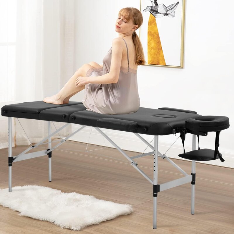 Massage Table Portable Massage Bed 3 Folding 73 Inch Height Adjustable Aluminium Salon Bed Carry Case