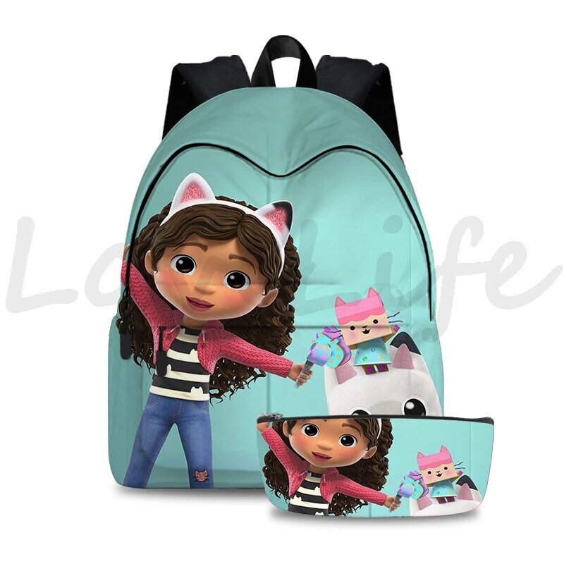 Ransel rumah boneka anak-anak Gabby, 2 buah/set tas buku anak perempuan lucu tas sekolah kucing baggabby hadiah sekolah