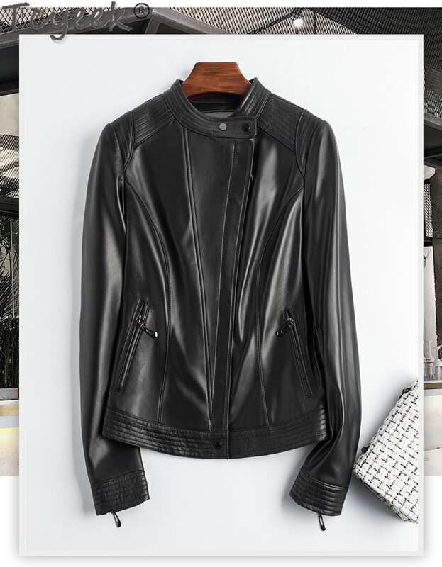 Tcyeek giacca in vera pelle cappotto in vera pelle di pecora per abbigliamento donna 2023 primavera autunno Slim Fit giacche da moto da donna coreane