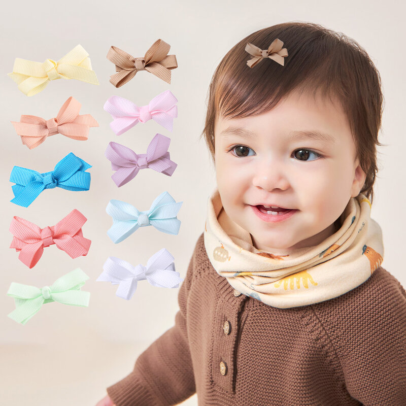 10Pcs/Lot 5.5cm Candy Color Hair Clips Mini Solid Ribbon Bows Baby Girls Hairgrips Hairpins Boutique Barrettes Colorful Headwear