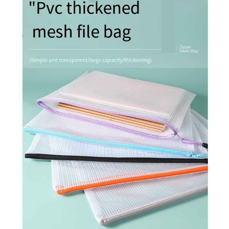 12PCS A4 Zip Lock Bags Mesh Zipper File Bags Document Folders Waterproof Travel Storage Pouch