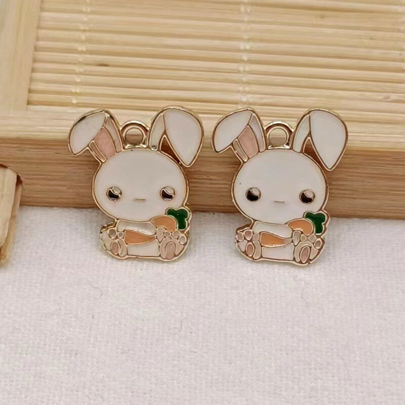 10pcs/lot  Enamel Mini Rabbit Charms for Jewelry Findings DIY Cartoon Animal Charms Necklaces Pendants Earrings Making