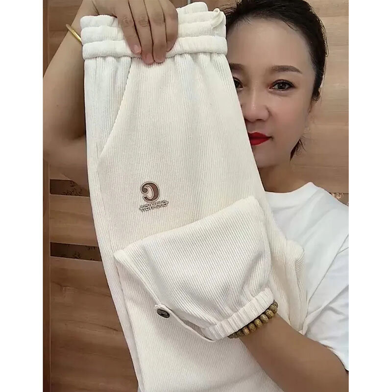 Corduroy Women Bundle Foot Sweatpants Autumn Winter New Korean Letter Embroidered Casual Pants Thickened Nine Harem Pants Female