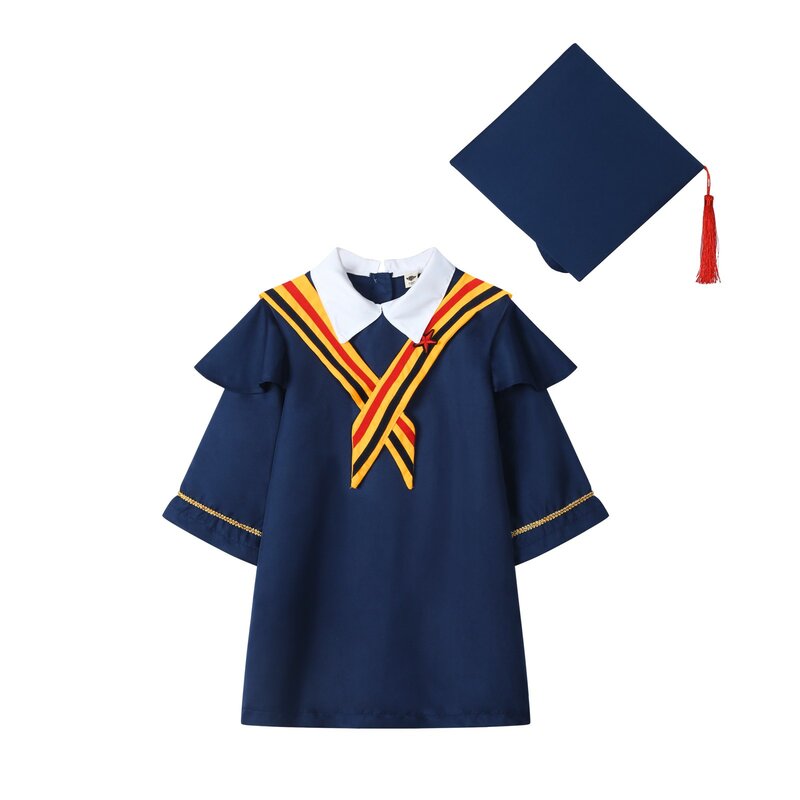 어린이 학교 유니폼 무대 공연 코스프레 옷, 사진 코스튬 학생, 졸업 가운, 모자 세트