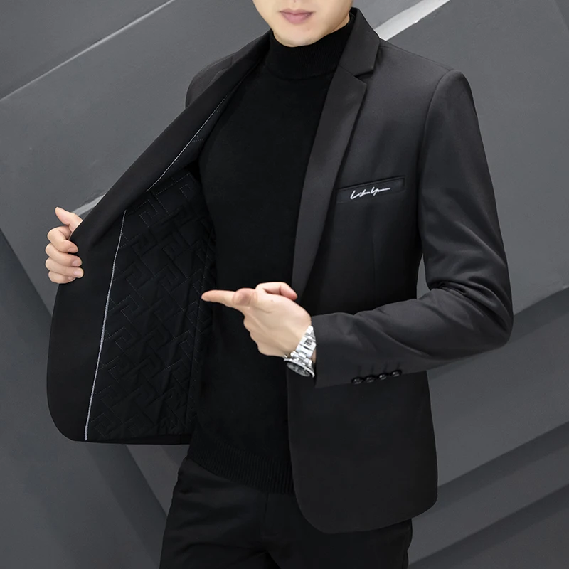 Traje de negocios de algodón grueso para hombre, abrigo informal superior, versión coreana de la tendencia, traje guapo Yuppie