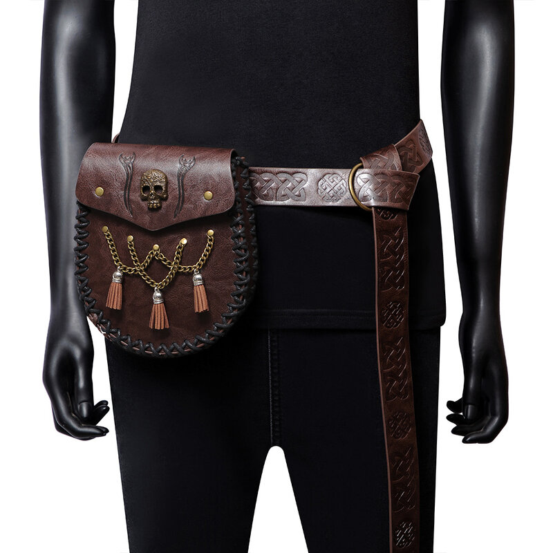 Cinturón Medieval de estilo vikingo, cartera Zero Knight, riñonera con relieve Retro europeo y americano