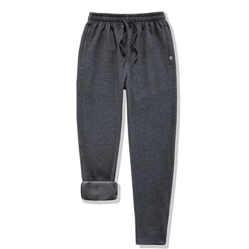 Jesienno-zimowe męskie elastyczny, wysoki z talią jednolite kolorowe kieszenie z pluszowymi i pogrubionymi stopami spodnie modne spodnie na co dzień