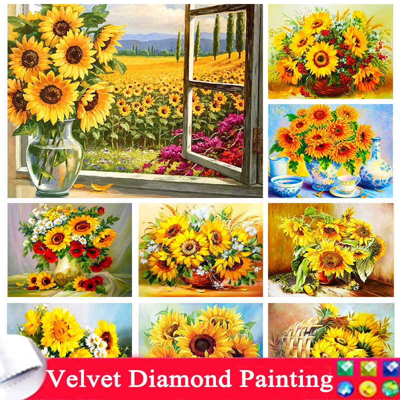 DIY lukisan berlian bunga berlian imitasi Gambar 5D persegi penuh mosaik berlian bordir bunga matahari kruistik buatan tangan hobi 45