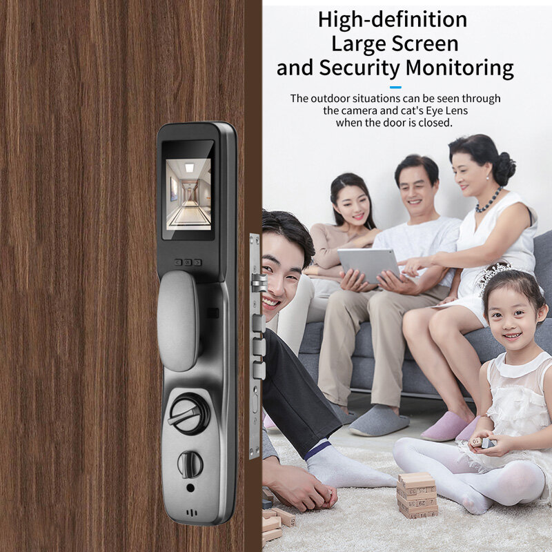 Tuya Smart 3D Face Door Lock Security Face & Camera Monitor Intelligent Fingerprint Password sblocco chiave elettronico biometrico