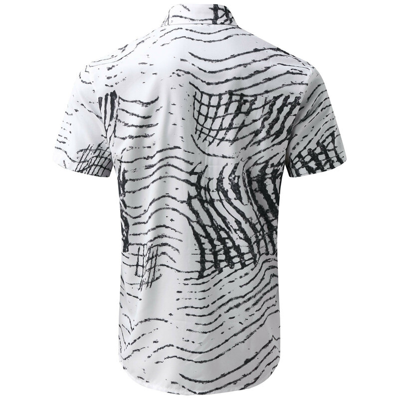 2023 New Men's Hawaiian Shirt Short Sleeve For Men 3D Striped Print Blouse Tops Casual Oversized Tee Shirt Male Clothing Camisa