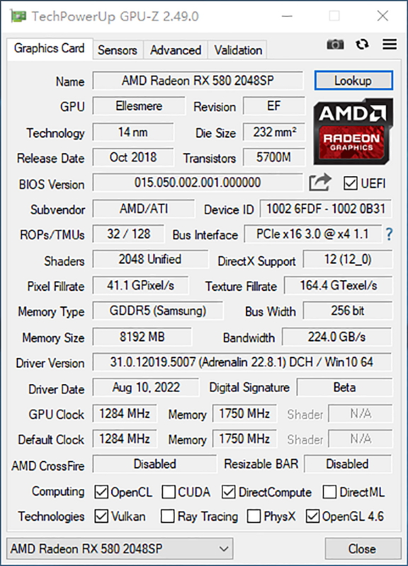MLLSE AMD RX 580 8GB Placa De Video Graphics Card Gaming 2048SP 6pin GDDR5 256Bit PCI Express 3.0 ×16 Radeon GPU Computer Mining