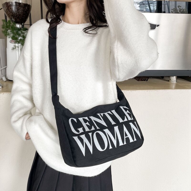 Bolso de hombro con letras para mujer, bolsa de compras de tela de algodón, de lona, a la moda, reutilizable, de viaje