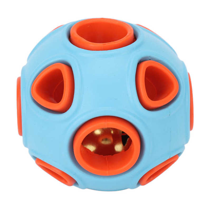 Pelota de juguete para perros y gatos, juguete interactivo de goma resistente a las mordeduras, duradero, con sonido de campana y dispensador de comida para mascotas