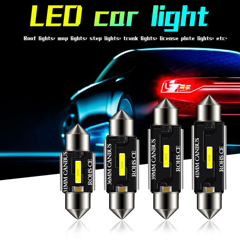 Bombilla LED de techo para coche, luz CSP de lectura Interior de doble punta, brillo superalto, 31mm, 36mm, 39mm, 41mm, T10, Canbus