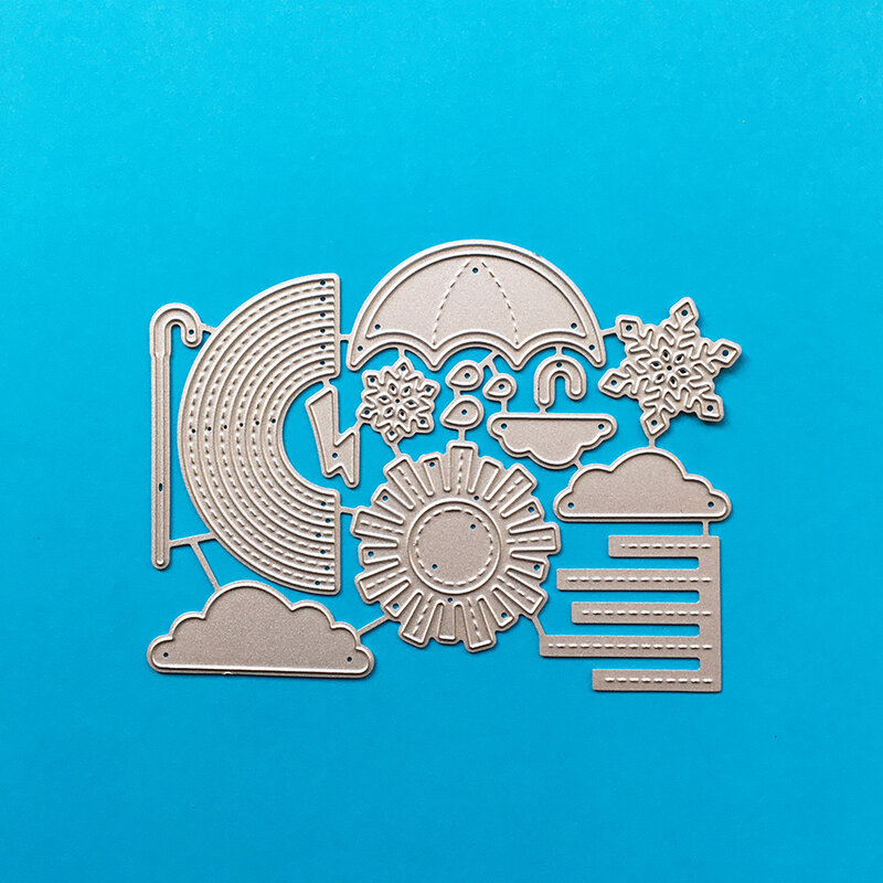 Troqueles de corte de álbum de recortes de paraguas de nubes de Sol de arcoíris, Yiwu, liquidación de existencias, fabricación de tarjetas de regalo de papel DIY, álbum artesanal de metal