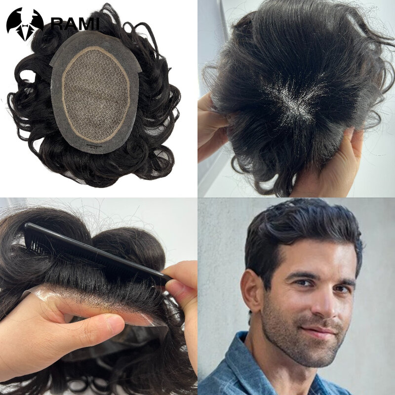 Australia Wig rambut palsu pria renda ganda dan sutra dengan dasar PU bersirkulasi 100% rambut manusia alami rambut palsu pria
