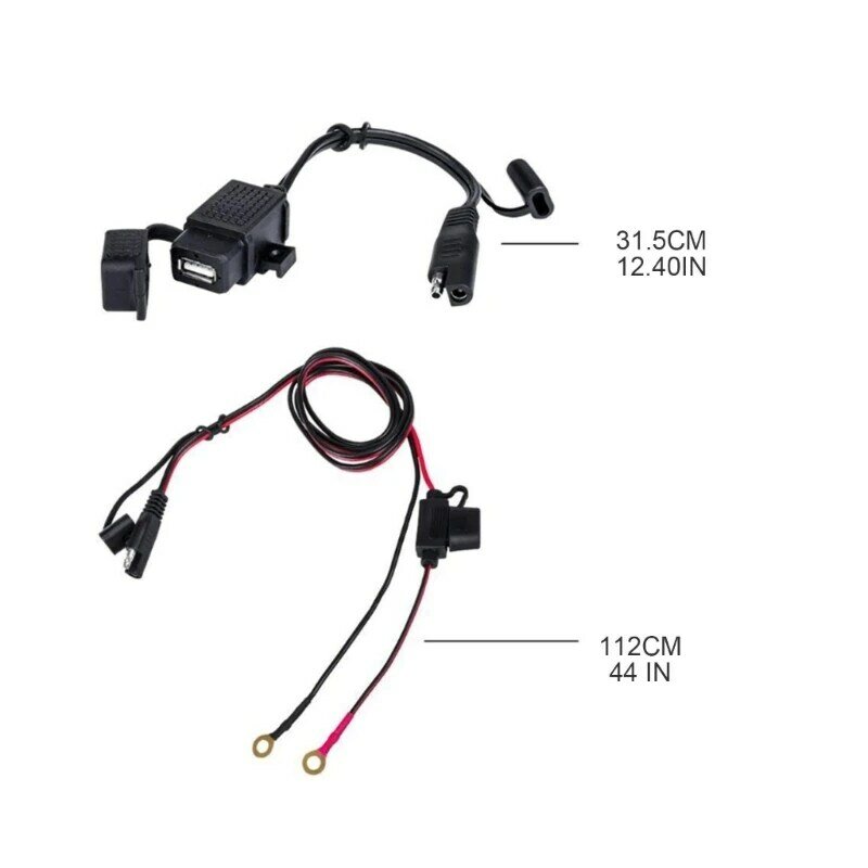 SAE Ke Adaptor Kabel USB dengan Pengisi Daya Tahan Air Sepeda Motor Sekring Inline Port Pengisi Daya Cepat 2, 1A untuk Tablet Ponsel 12-24V