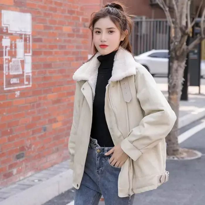 Winter Women Jacket Korean Clothing Coats Lapel Long Sleeves Warm Parkas Harajuku Loose Vintage Jacket Women Clothing Streetwear
