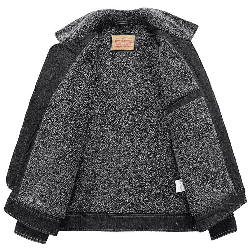 Winter Mens Casual Warm Coat with Plush Thick Denim Cotton Jacket for Men Fashion Men Clothing