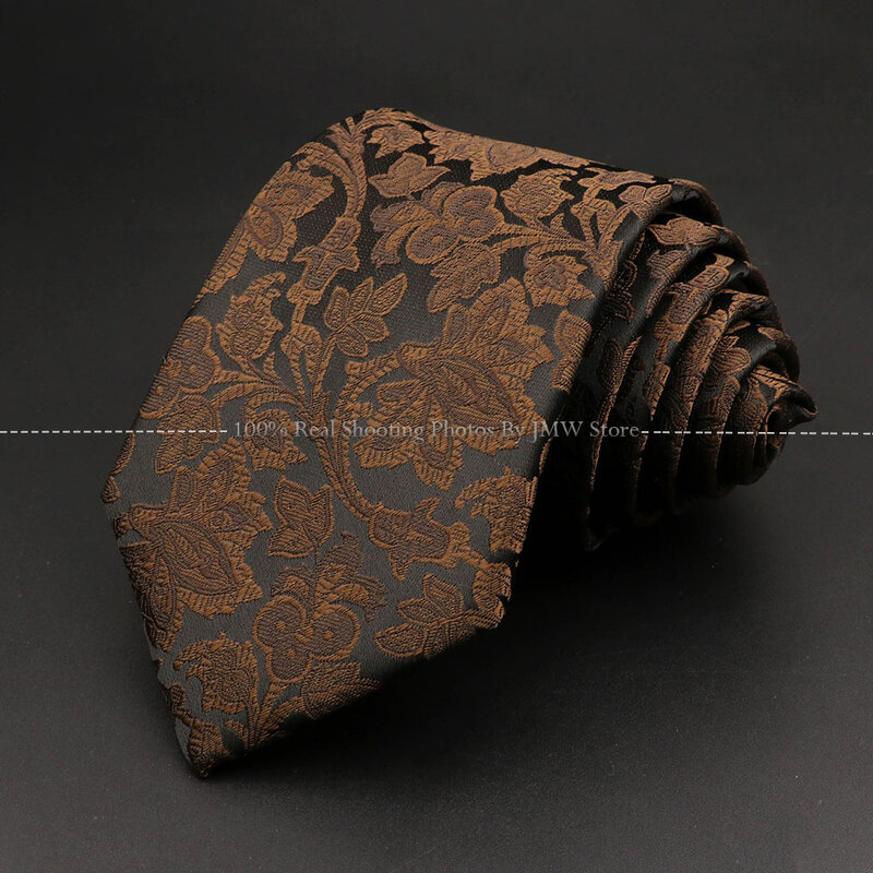 Corbata de flores de Cachemira a rayas para hombre, corbatas de negocios de color marrón, accesorios de cuello de novio, regalo, nuevo diseño, envío directo