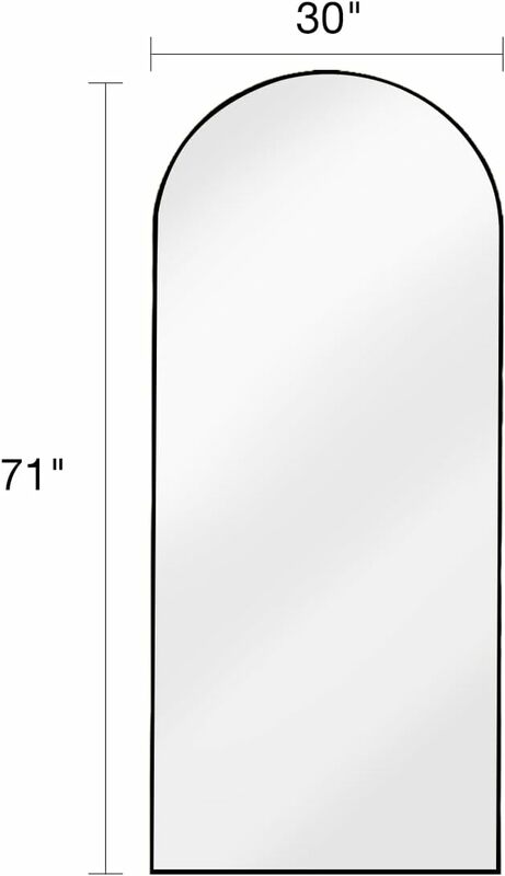 71 "X 30" Oversized Gebogen Vloerspiegel Volledige Lengte Wandspiegel Slaapkamer Hoge Kwaliteit Float Glas Driehoek Mechanica Structuur