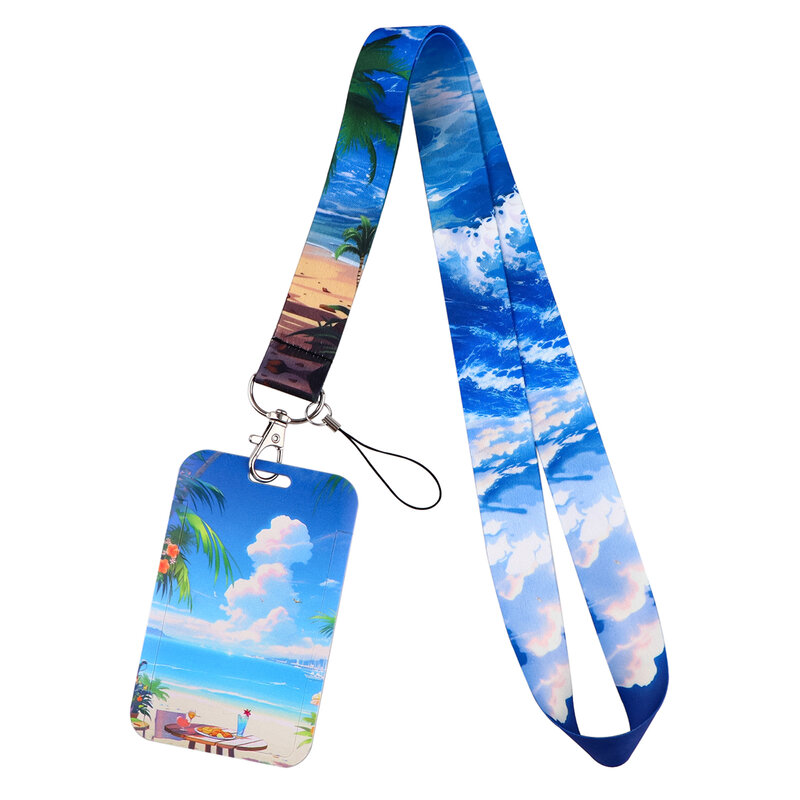 Correa de cuello de mar azul para tarjeta de identificación de llave, correa de encanto de Playa de Tortuga, soporte de insignia USB, cuerda colgante DIY, accesorios de llavero, regalos