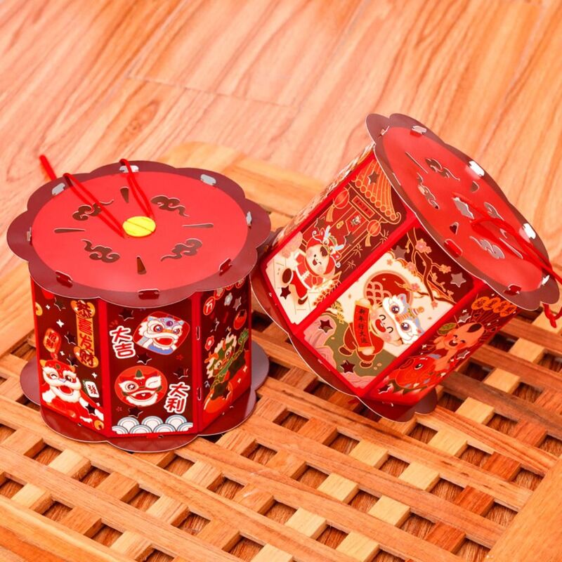 Loong-Linterna de mano brillante para niños, lámpara de estilo chino de León de baile de la suerte, luz LED roja, linterna de bricolaje para Festival
