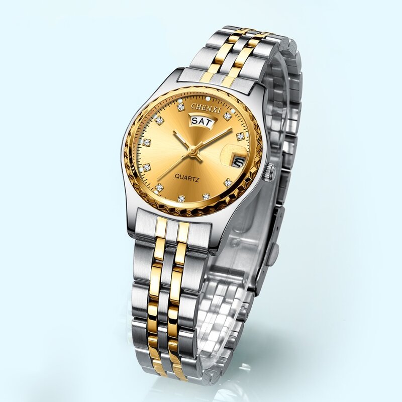 CHENXI-relojes dorados de cuarzo con diamantes de imitación para mujer, pulsera femenina a la moda, novedad de 2023