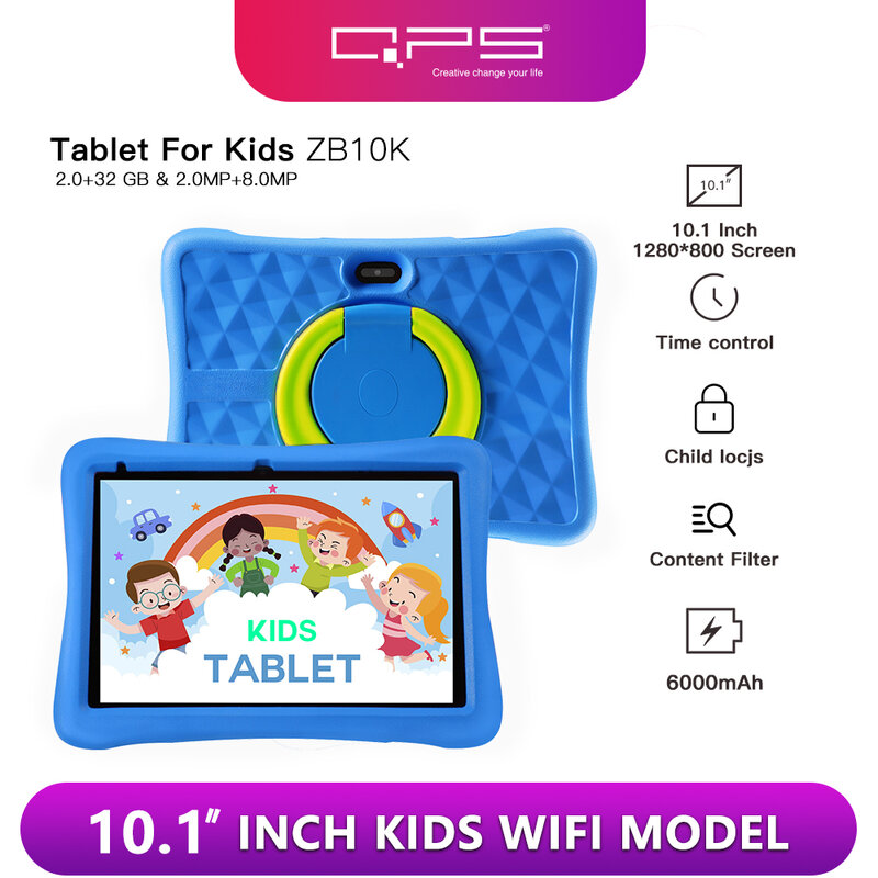 Qps 10 Polegada crianças tablets android 11 1280*800 hd ouad núcleo wifi 2gb 32gb 6000mah comprimidos de 10 pulgadas baratas y buenas