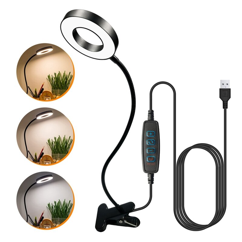 Mesa de leitura flexível, USB Clamp Lamp para Bed Desk, Bancada de 360 ° Eye-Caring