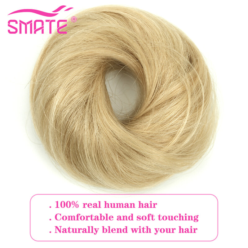 SMATE 100% Human Hair Bun Extensions Sewn One Updo Straight Messy Donut Chignon Hair Piece Wig Machine Remy European Wavy Buns
