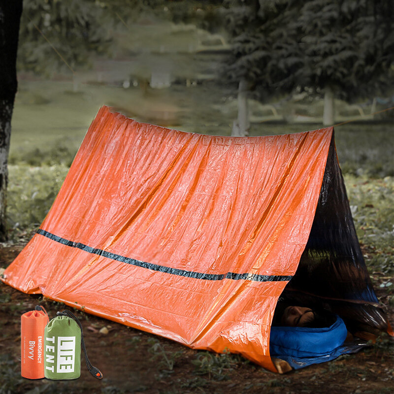 Mylar Tube tenda sacco a pelo impermeabile Outdoor SOS coperta termica riutilizzabile 2 persone rifugio di emergenza Bivy Survival Tent Kit