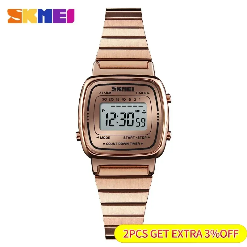 SKMEI1901-reloj Digital de lujo para mujer, accesorio de marca superior, 3Bar, resistente al agua, esfera pequeña, moda femenina, deportivo