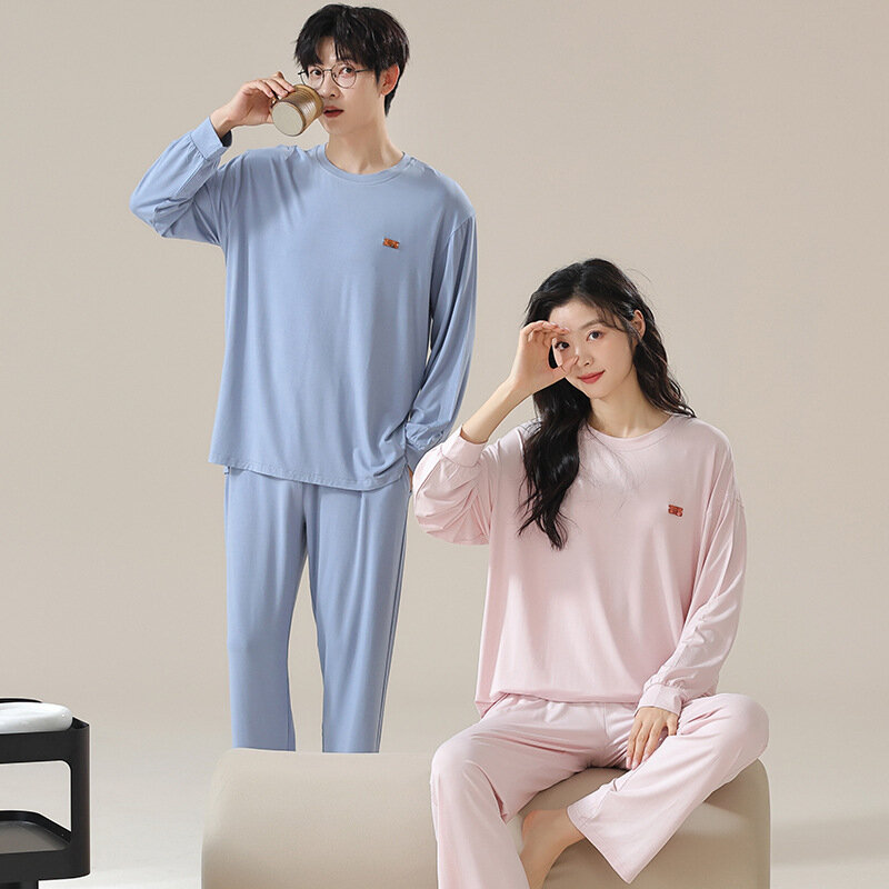Conjuntos de pijamas de manga comprida para casal, loungewear modal para homens e mulheres, roupas de casa, novo, 2022