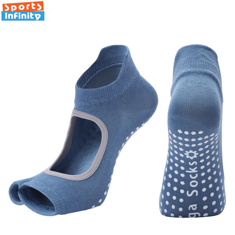 1pair Split Toe Exposed Backless Yoga Socks Women Silicone Non-slip Two Toes Pilates Socks Indoor Dance Fitness Gym Sports Socks