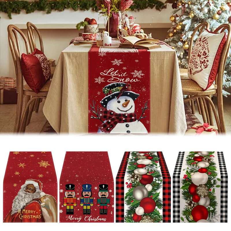 Christmas Table Runner Merry Christmas Decoration For Home Christmas Table Flag Cover Navidad Noel Gift New Year 2024 Tablecloth