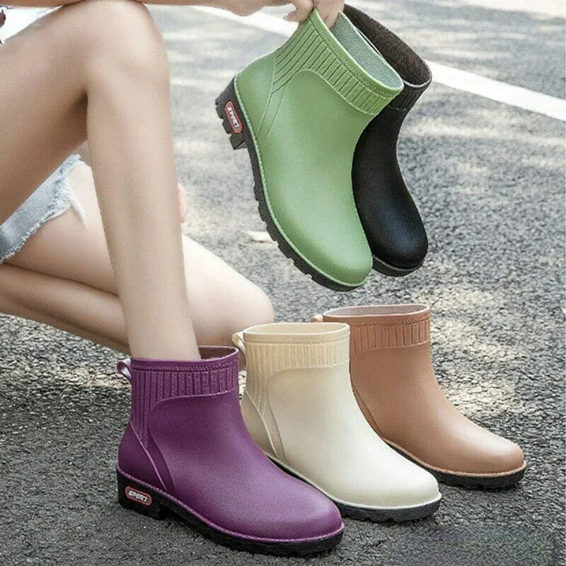 Botas de água para mulheres, Sapatos de borracha de tornozelo, Work Garden Galoshes Rainboots impermeáveis, Ladies Rain Boots