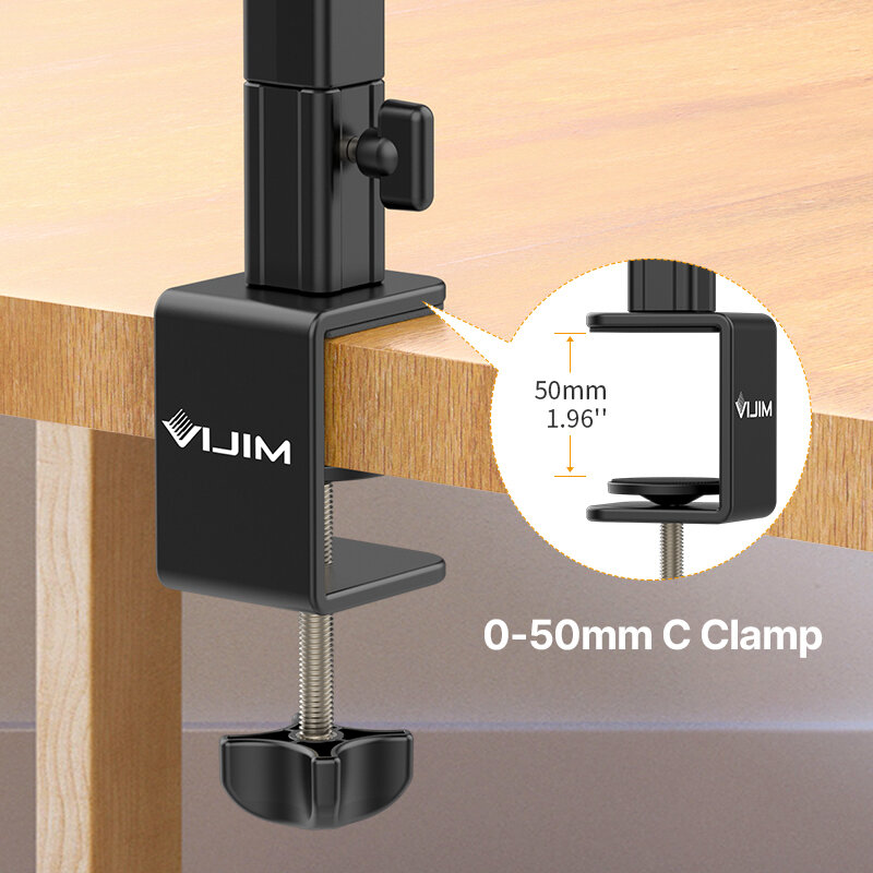 Vijim LS25 Microphone Stand Extendable Metal Suspension Scissor Arm Stand Phone Camera Fill Light Desktop Mic Clip Holder Tripod