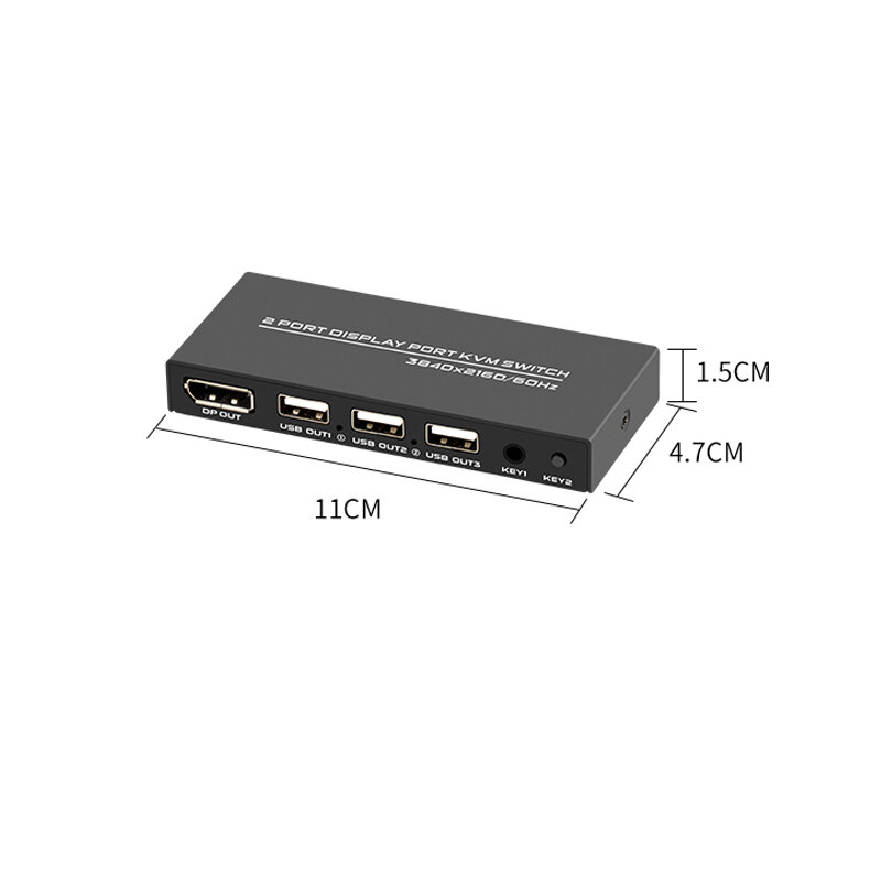 2พอร์ต DisplayPort KVM Switch HD 2 In 1 Out DP 2 PCs หุ้นชุดเมาส์คีย์บอร์ด USB เครื่องพิมพ์ U Disk Sharer