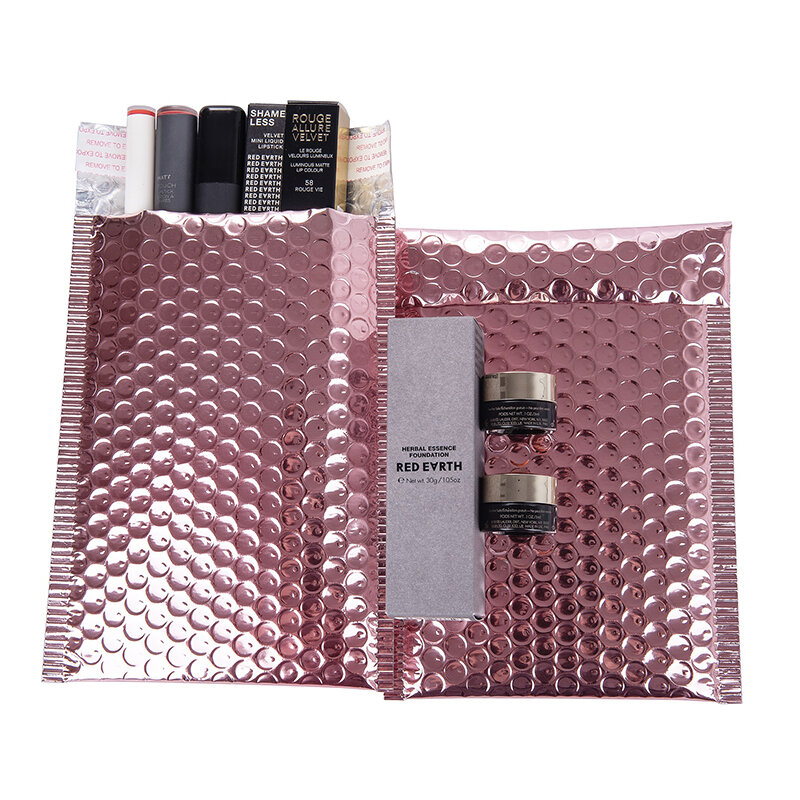 10 Buah/8 Ukuran Rose Gold Metalic Bubble Mailer Foil Tas Berlapis Aluminized Tas Pos Gift Packaging Padded Pengiriman Amplop